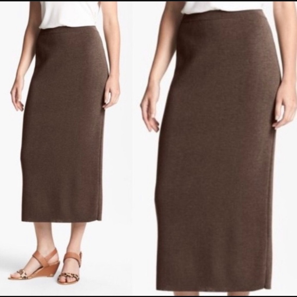 Eileen Fisher Merino Wool Brown Midi Skirt
